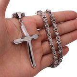 QDBAR Fashion Jewelry New Design Smooth Cross Pendant Necklace Mens Chain Stainless Steel Byzantine Link Black Gold Silver Color