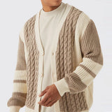QDBAR Fashion Striped Jacquard Patchwork Sweatercoats Men Spring Vintage V Neck Buttoned Sweater Mens Cardigan Jacket Knit Men's Coat