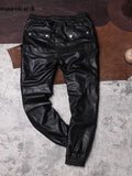 Mauroicardi Autumn Cool Black Pu Leather Pants for Men with Many Zippers and Elastic Waist Jogging Luxury Designer Clothes 2024