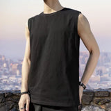 QDBAR Young Men Tank Top Casual Men Summer T-shirt Solid Color Fitness Jogging Men Vest  Daily Wear