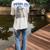 QDBAR PearI Jam Rock Band Washed Cotton Vintage T Shirt Streetwear Vintage Best Quality Graphics Printing KENIJIMA same men clothing