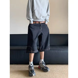 QDBAR New High Street Retro Waist Reversed Design Women Denim Shorts Instagram Hip Hop Loose Casual Straight Leg Pants Sports Pants