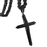 QDBAR Fashion Jewelry New Design Smooth Cross Pendant Necklace Mens Chain Stainless Steel Byzantine Link Black Gold Silver Color