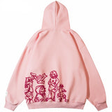 QDBAR Y2k Mens Womens Streetwear Pink Hoodie Sweatshirt Funny Cartoon Graphic Hoodie Autumn Harajuku Anime Hip Hop Hooded Pullover