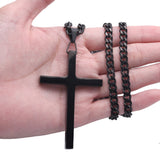 QDBAR Heavy Black Color Big Polished Cross Pendant Necklace Stainless Steel Curb Chain For Men Women Gift