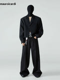 QDBAR Spring Autumn Long Loose Casual Baggy Flowy Soft Black Pleated Wide Leg Pants Men Luxury Designer Emo Clothing 2024