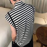 QDBAR Mens Japanese Striped Casual Vest 2024 New Genderless Fashion Youth Trend Versatile High Collar Sleeveless Tank Top Unisex