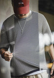 QDBAR Textured Stripe Drop Sleeve T-Shirt
