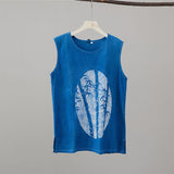 QDBAR Blue Bamboo Cotton Linen Print Tank Top