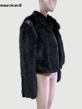 QDBAR Autumn Winter Short Black Thickened Warm Hairy Shaggy Pu leather Patchwork Faux Fox Fur Coat Women Fluffy Jacket