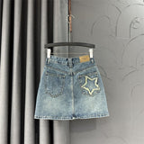 QDBAR Street Personality Pocket Stitching Star Denim Skirt Female Y2K Summer New Slim High Waist Hot Girl A-bag Hip Skirt Pants Skirt