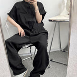 QDBAR Asymmetric Pocket Stand Collar Short Sleeve Jumpsuit