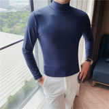 QDBAR Half Turtleneck Slim Striped Long Sleeve Top