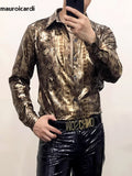 QDBAR Spring Autumn Cool Sexy Fitted Shiny Stretchy Colorful Snake Print Faux Leather Shirt Jacket Men Emo Clothes 2025