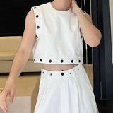 QDBAR Rivet Button Sleeveless T-Shirt Detachable Wide-Leg Pants Set