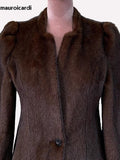 QDBAR Autumn Winter Short Brown Warm Soft Fitted Faux Mink Fur Blazer Women Elegant Luxury Chic Skirted Fluffy Jacket Coat