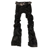 QDBAR Spring Autumn Long Fitted Skinny Matte Black Pu Leather Ruched Stacked Pants Men Luxury Designer Clothing Trousers