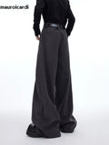 QDBAR Autumn Long Black Loose Warm Casual Flowy Wide Leg Woolen Pants Men High Waist Luxury Designer Korean Clothes 2025