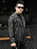 QDBAR Spring Autumn Short Cool Black Leather Biker Jacket Men Zipper Long Sleeve Belt Plus Size European Fashion 4xl 5xl