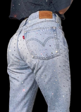 QDBAR Y2K Fashion Jeans Men Women Harajuku  Vintage Light Blue Baggy Jeans Gothic Casual Trousers Colorful Rhinestone Straight Pants