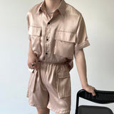 QDBAR Stereo Pocket Short Sleeve Shirt Shorts Set