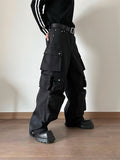 QDBAR Spring Autumn Cool Black Wide Leg Cargo Pants Multi Pockets Long Techwear Clothes Handsome Trousers Streetwear 2025