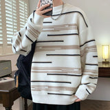 QDBAR Sweater men's autumn and winter new thickened warm striped bottoming sweater trendy brand lazy wind sweater jacket men clothing