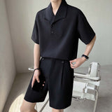 QDBAR Waffle Lapel Polo Shirt Shorts Set