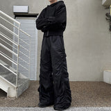 QDBAR Dark Elastic Pleated Floor-length Trousers