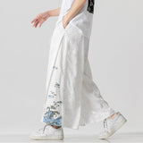 QDBAR Cotton and Linen Loose Embroidered Wide-leg Pants