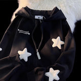 QDBAR 90s Streetwear Y2k Zip Hoodie Sweatshirt Loose Long Sleeve Coat Kawaii Clothes Tops Harajuku Jacket Casual Gothic Cartoon Patchwork Streetwear