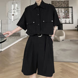 QDBAR Single Breasted Shirt And Belted Shorts Set