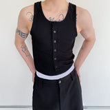 QDBAR Skinny Button Sleeveless Crewneck Tank Top