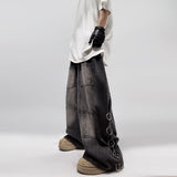 QDBAR 90s Streetwear American Style Oversized Pocket Retro Baggy Jeans Men Y2k Hip Hop Punk Wide Leg Straight Overalls Black Denim Pants Streetwear