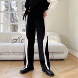 QDBAR Black and White Paneled Straight-leg Pants