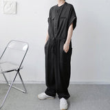 QDBAR Asymmetric Pocket Stand Collar Short Sleeve Jumpsuit