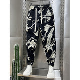 QDBAR Printed Striped Cropped Harem Casual Pants