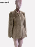 QDBAR Winter Elegant Luxury Short Fitted Thick Warm Soft Skirted Faux Mink Fur Coat Jacket Women with Long Puff Sleeve