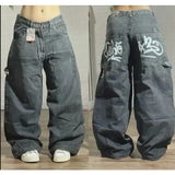 QDBAR Harajuku retro jeans skull watermark loose slouchy jeans men women y2k gothic hip hop skateboard pants street wear mom jeans