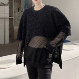 QDBAR Mesh Stitching Fake Two Piece Pullover Top