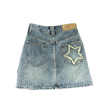 QDBAR Street Personality Pocket Stitching Star Denim Skirt Female Y2K Summer New Slim High Waist Hot Girl A-bag Hip Skirt Pants Skirt