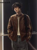 QDBAR Spring Autumn Cool Handsome Short Maillard Style Brown Pu Leather Racker Jacket Men Loose Casual Korean Fashion 2025