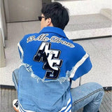 QDBAR 90s Streetwear Retro Harajuku Patchwork Y2k Baseball Jean Jacket Casual Loose Couple Coat Hip Hop High Street Denim Jacket Women Streetwear