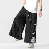 QDBAR Cotton and Linen Loose Embroidered Wide-leg Pants