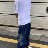 QDBAR 90s Streetwear Baggy Jeans Dragon Pattern Embroidery Y2k Jeans Skateboard Hip Hop Straight Trousers for Men and Women Retro Harajuku Streetwear