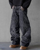 QDBAR 90s Streetwear Y2k Men Baggy Jean Hip Hop Retro Harajuku Light Distressed Pants Oversized Embroidered Harajuku Gothic Wide Leg Pants Streetwear