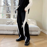 QDBAR Black and White Paneled Straight-leg Pants