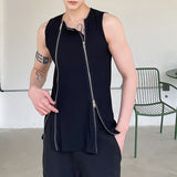 QDBAR Slim Fit Deconstructed Zip Panel Tank Top