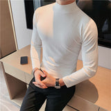 QDBAR Half Turtleneck Slim Striped Long Sleeve Top