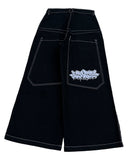 QDBAR 90s Streetwear Street Y2k Oversized Pocket Letter Embroidery Baggy Jeans Hip Hop Rock Men Women Fashion Retro High Waist Wide Leg Pants